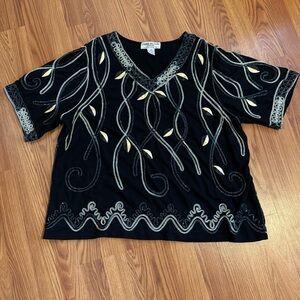 Lauren Michelle Vintage Woman Elegant Black and Cream Women's Top Size 3x